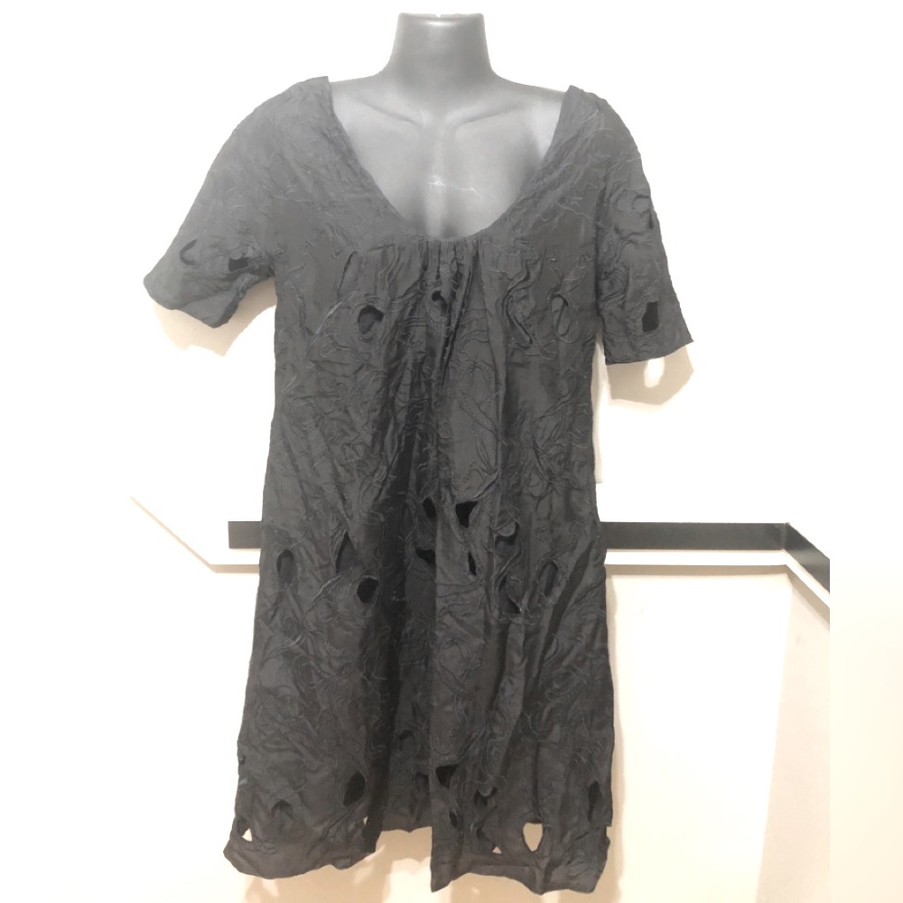 Grey brand black dress, embroidered with eye holes and slip underneath